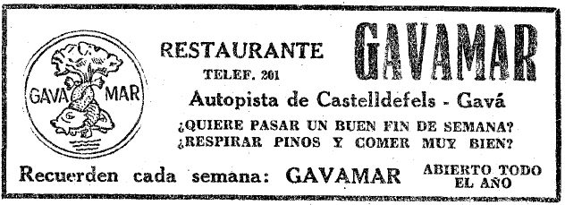 Anunci del Restaurant Gavamar de Gav� Mar publicat al diari LA VANGUARDIA (8 de Febrer de 1958)